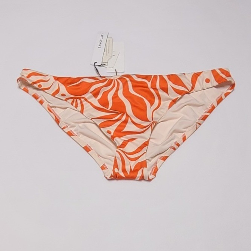Sanctuary Womens Orange Cream Abstract Print Ruched Back Bikini Bottom XL NEW